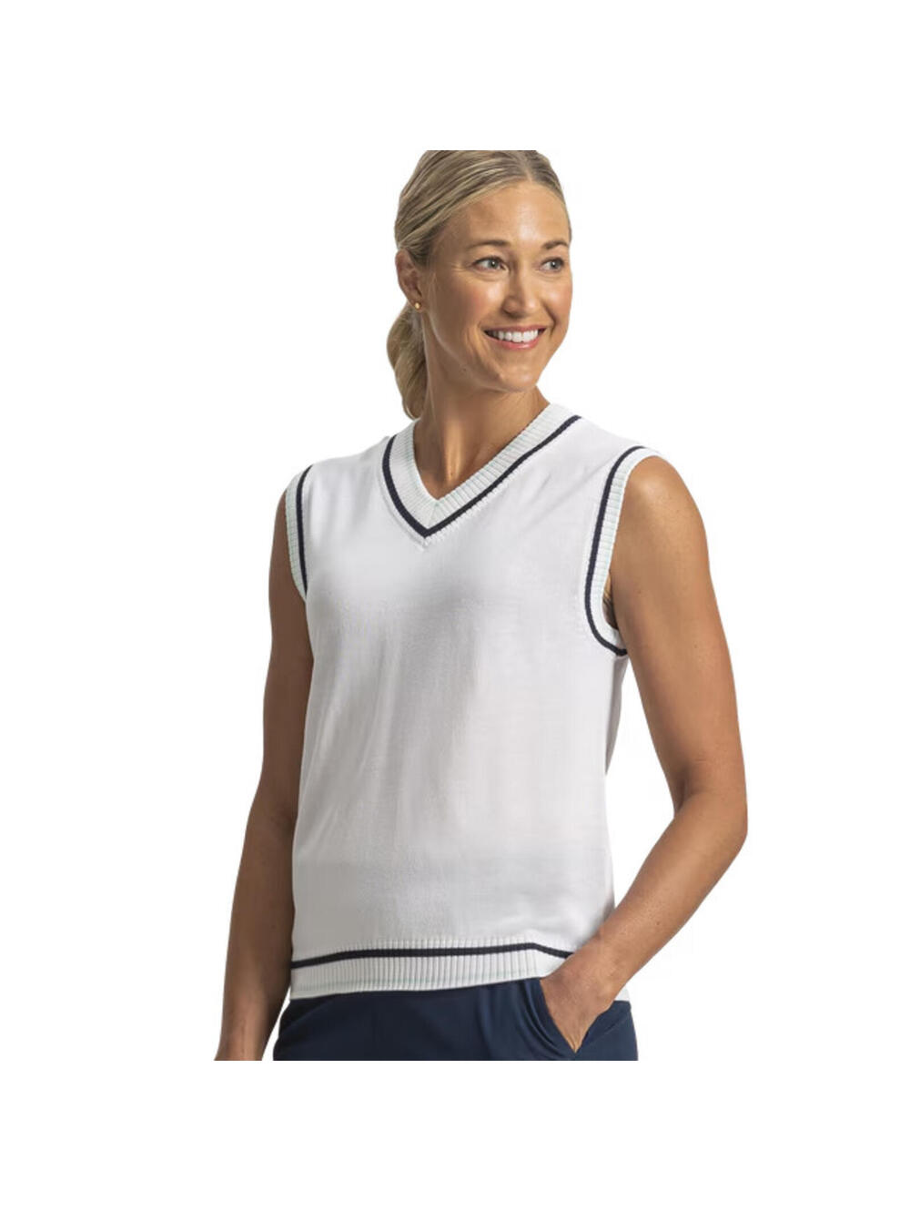 NEW FootJoy Golf Sweater Tank Vest Women Size MEDIUM White / Blue Trim NWT